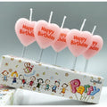 Set 5 lumanari in forma de inima, Happy Bithday, 10 x 2.2 x 8 cm, roz-0