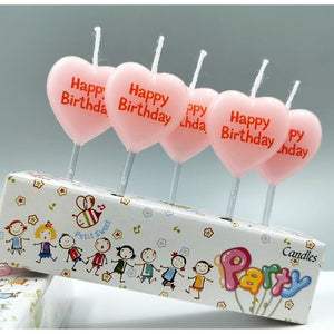 Set 5 lumanari in forma de inima, Happy Bithday, 10 x 2.2 x 8 cm, roz-0