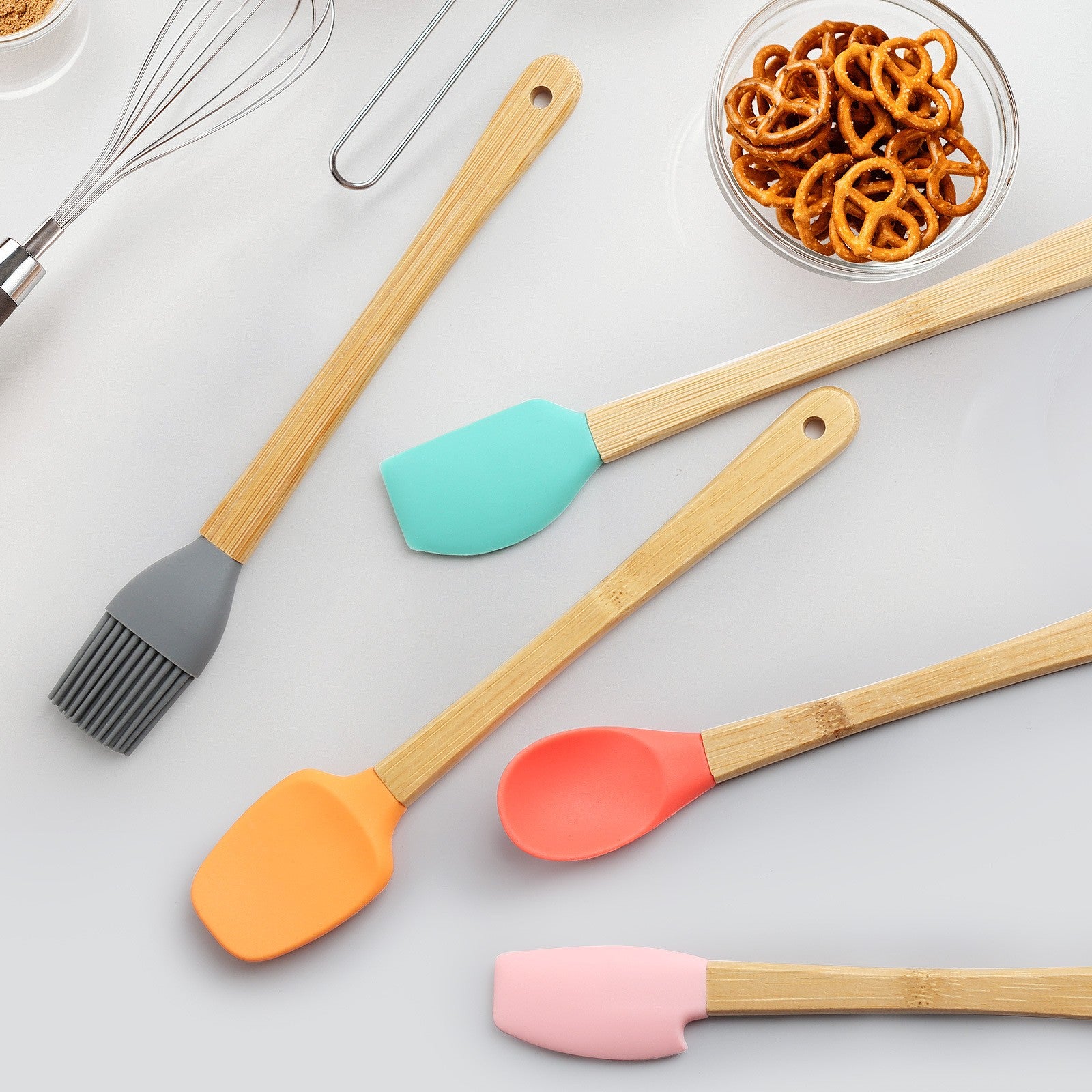 Set 5 Mini Spatule de Silicon Flippy, pensula, Stejar, Multicolor-6
