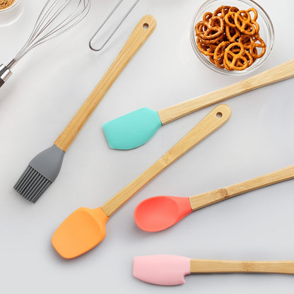 Set 5 Mini Spatule de Silicon Flippy, pensula, Stejar, Multicolor-6
