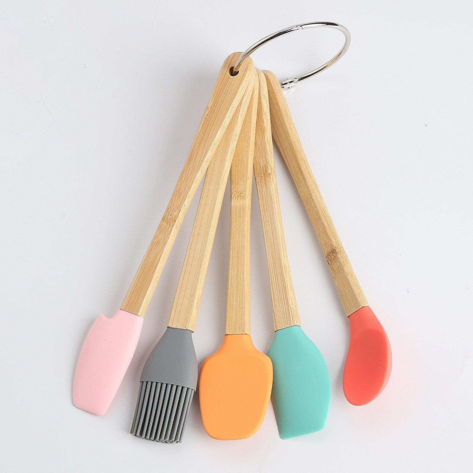 Set 5 Mini Spatule de Silicon Flippy, pensula, Stejar, Multicolor-7