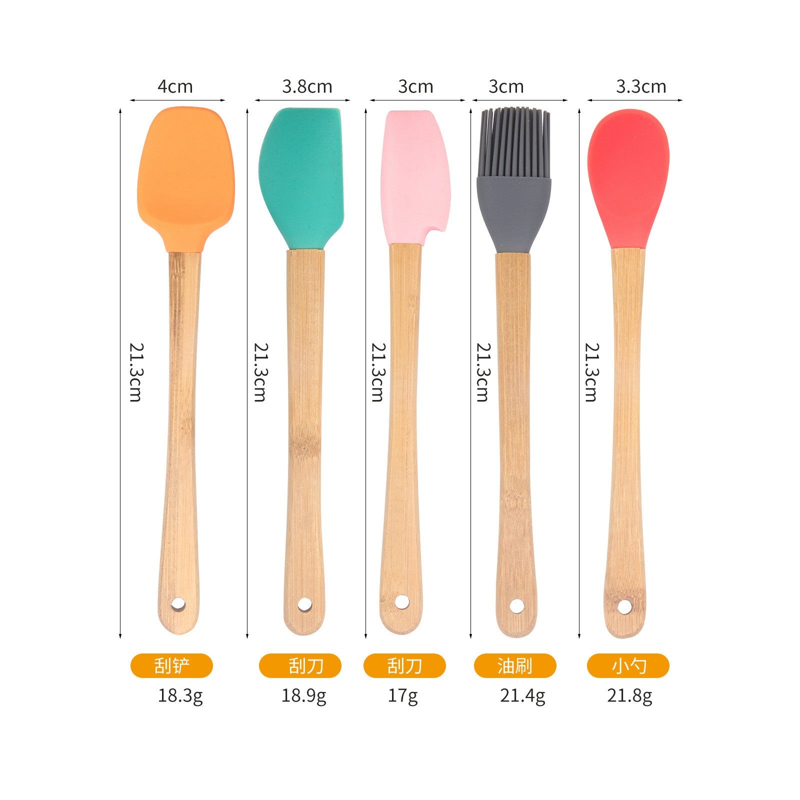 Set 5 Mini Spatule de Silicon Flippy, pensula, Stejar, Multicolor-9