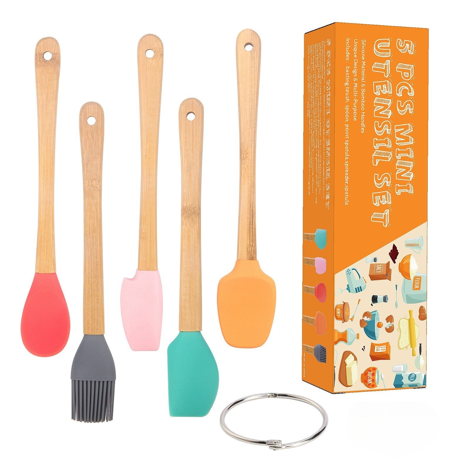 Set 5 Mini Spatule de Silicon Flippy, pensula, Stejar, Multicolor-0