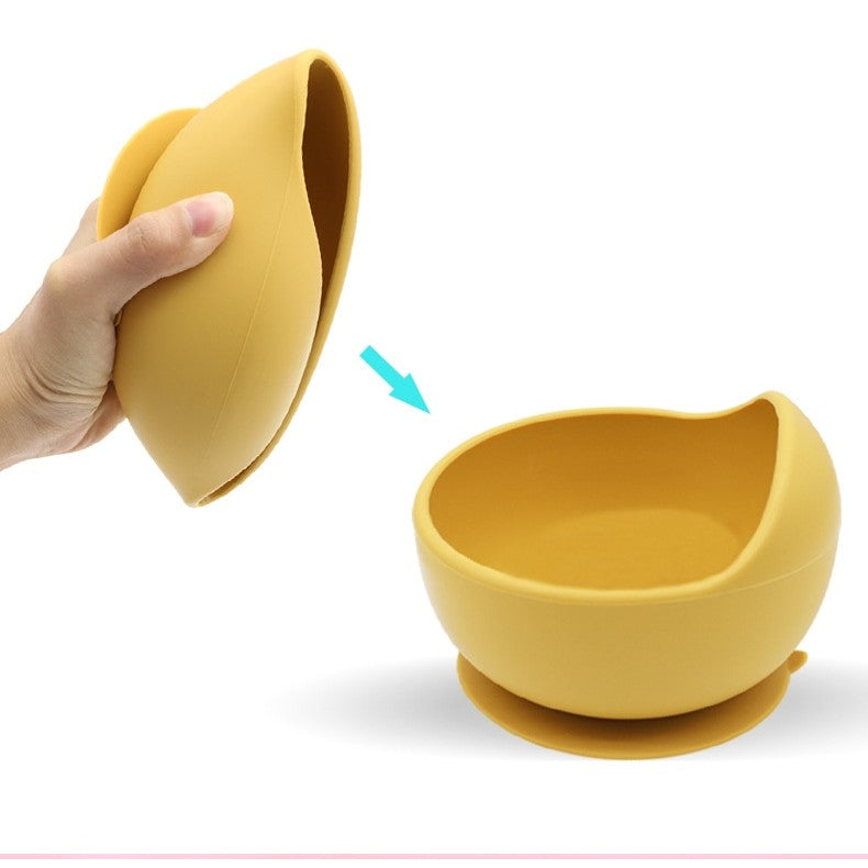 Set 5 piese diversificare bebelusi si copii din silicon Flippy, baveta, farfurie compartimentata cu ventuza, bol cu ventuza, tacamuri, fara alergeni, galben-2