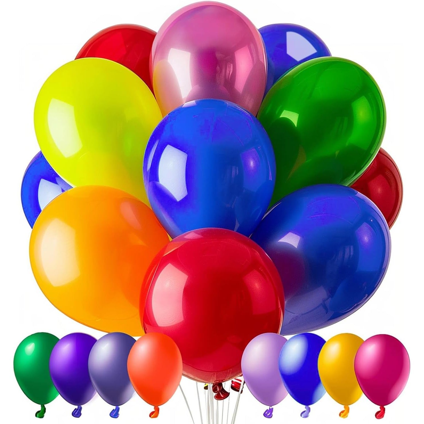 Set 50 Baloane din Latex, Flippy, Model Party, Multicolor, 7x Albastru, 7x Verde, 7x Galben, 7x Mov, 7x Portocaliu, 7x Roz, 8x Rosu, 23 cm, 1.4 g-0