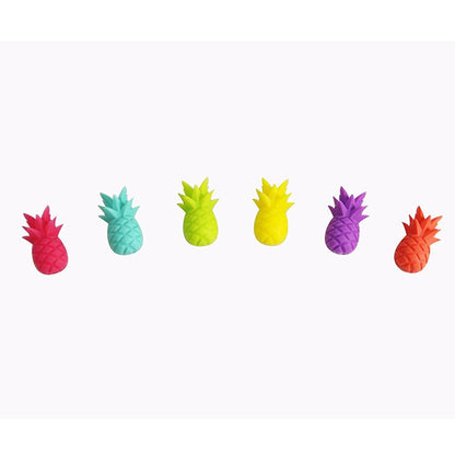 Set 6 Accesorii pentru Pahare, Flippy, pentru Petreceri/Cocktailuri, din Silicon, Model Ananas, Multicolor-1