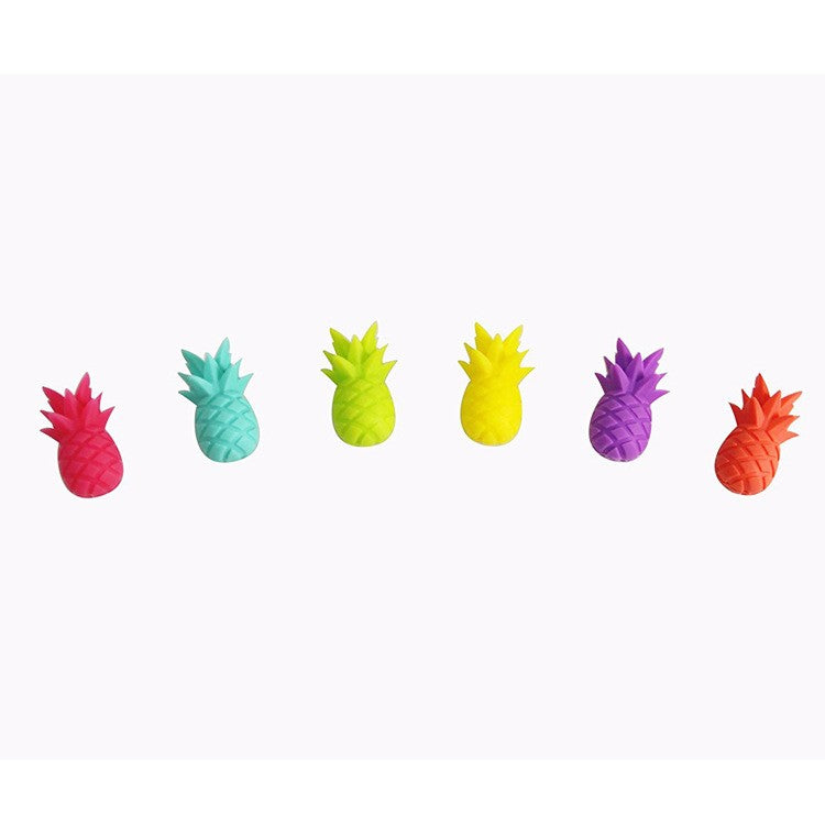 Set 6 Accesorii pentru Pahare, Flippy, pentru Petreceri/Cocktailuri, din Silicon, Model Ananas, Multicolor-1