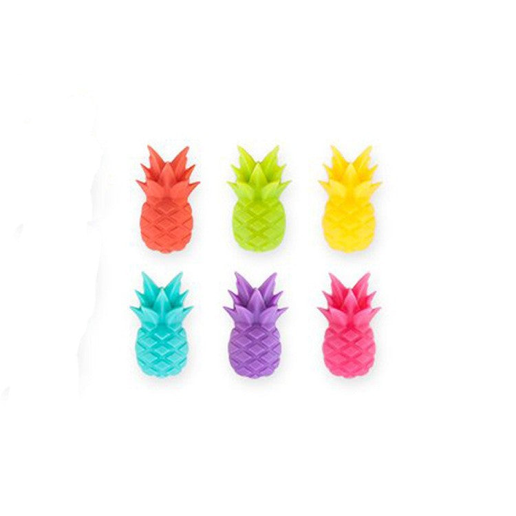 Set 6 Accesorii pentru Pahare, Flippy, pentru Petreceri/Cocktailuri, din Silicon, Model Ananas, Multicolor-2