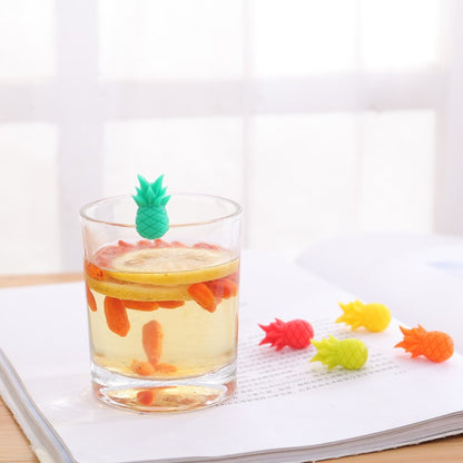 Set 6 Accesorii pentru Pahare, Flippy, pentru Petreceri/Cocktailuri, din Silicon, Model Ananas, Multicolor-3
