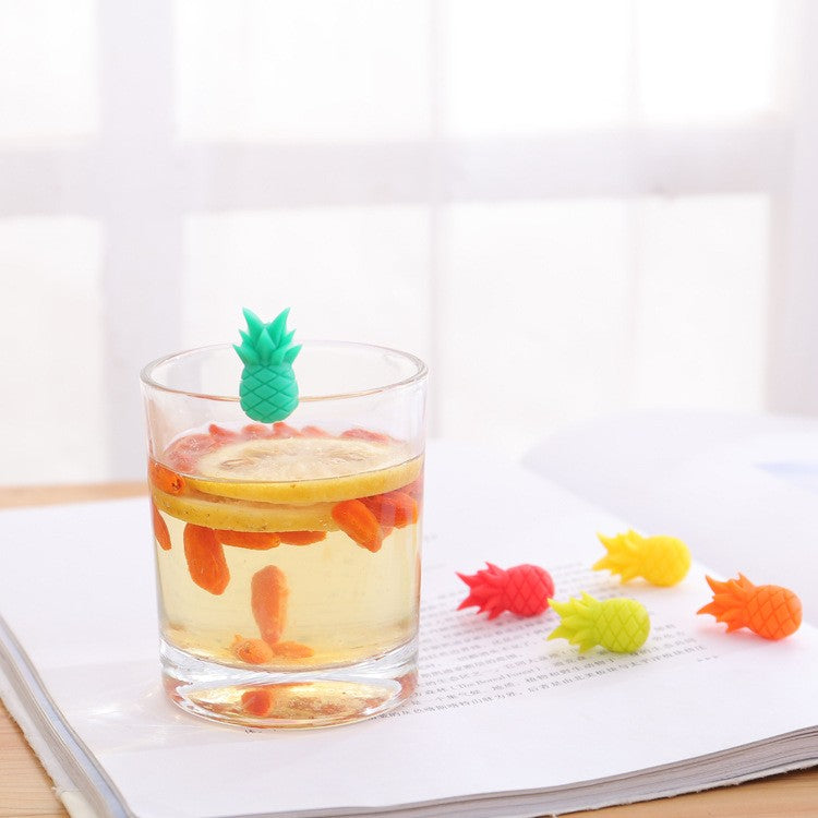 Set 6 Accesorii pentru Pahare, Flippy, pentru Petreceri/Cocktailuri, din Silicon, Model Ananas, Multicolor-3