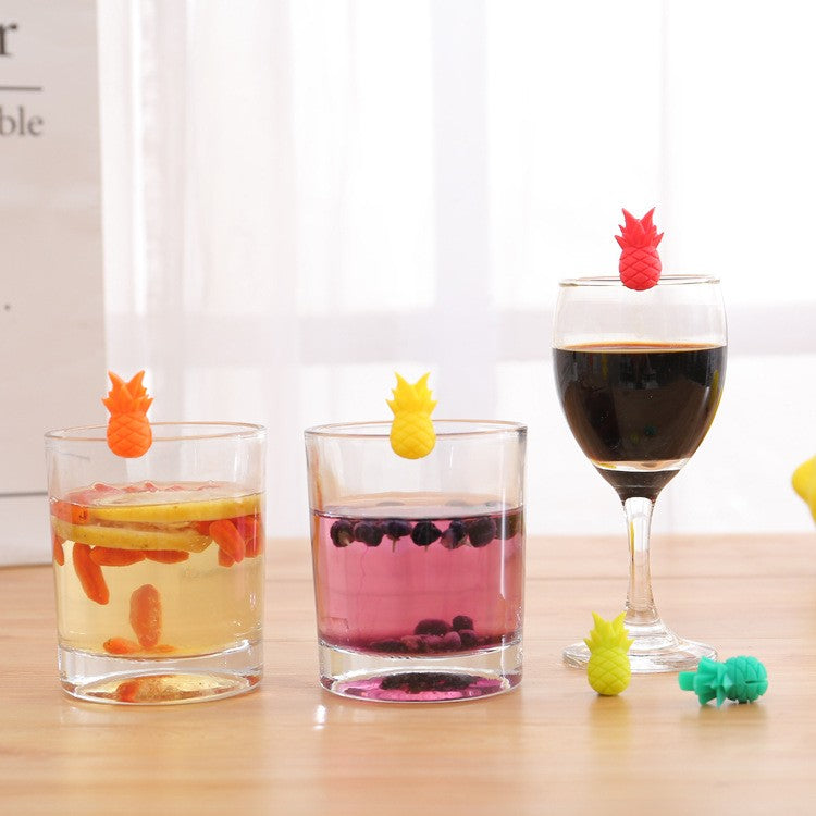 Set 6 Accesorii pentru Pahare, Flippy, pentru Petreceri/Cocktailuri, din Silicon, Model Ananas, Multicolor-4