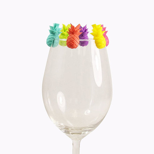 Set 6 Accesorii pentru Pahare, Flippy, pentru Petreceri/Cocktailuri, din Silicon, Model Ananas, Multicolor-0