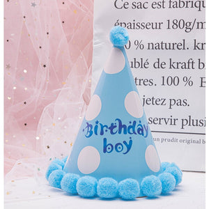Set 6 Coifuri Birthday Boy, Flippy, pentru Petrecere, Tematica Aniversare, Model cu Buline, Albastru-0