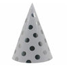 Set 6 Coifuri Metalizate, Flippy, pentru Petrecere, Tematica Aniversare, Model Buline, 20 cm, Argintiu-0