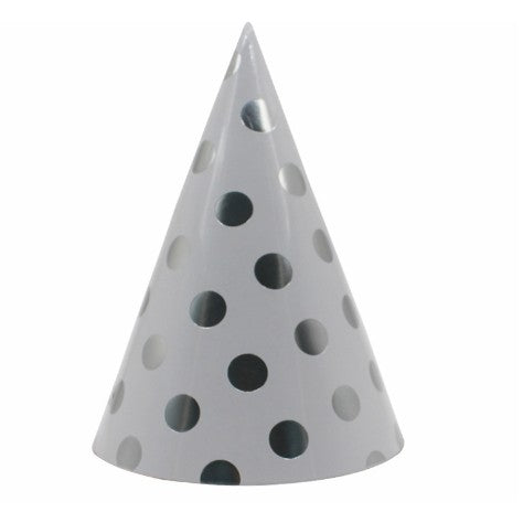 Set 6 Coifuri Metalizate, Flippy, pentru Petrecere, Tematica Aniversare, Model Buline, 20 cm, Argintiu-0