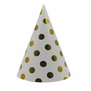 Set 6 Coifuri Metalizate, Flippy, pentru Petrecere, Tematica Aniversare, Model Buline, 20 cm, Auriu-0