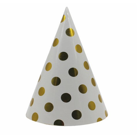 Set 6 Coifuri Metalizate, Flippy, pentru Petrecere, Tematica Aniversare, Model Buline, 20 cm, Auriu-0
