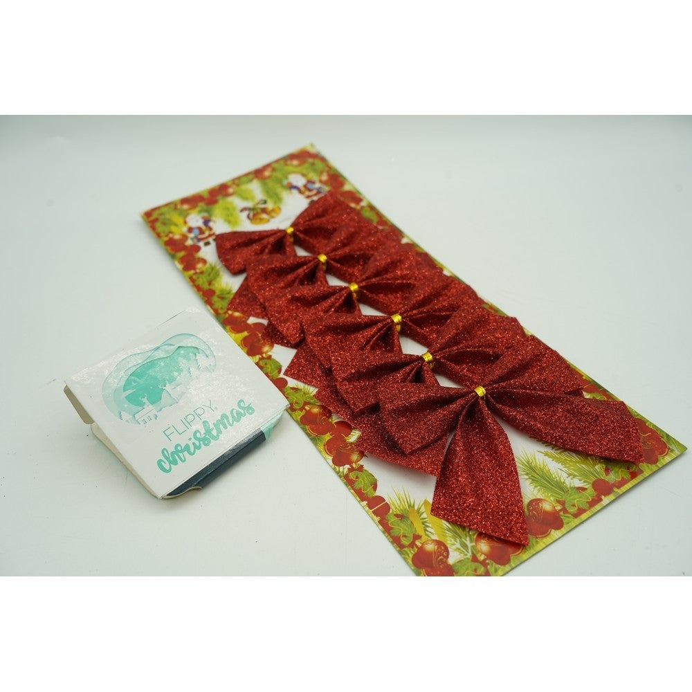 Set 6 fundite pentru brad, Rosii, clasice, cu sclipici, 8 x 9 cm, din poliester, Flippy-1