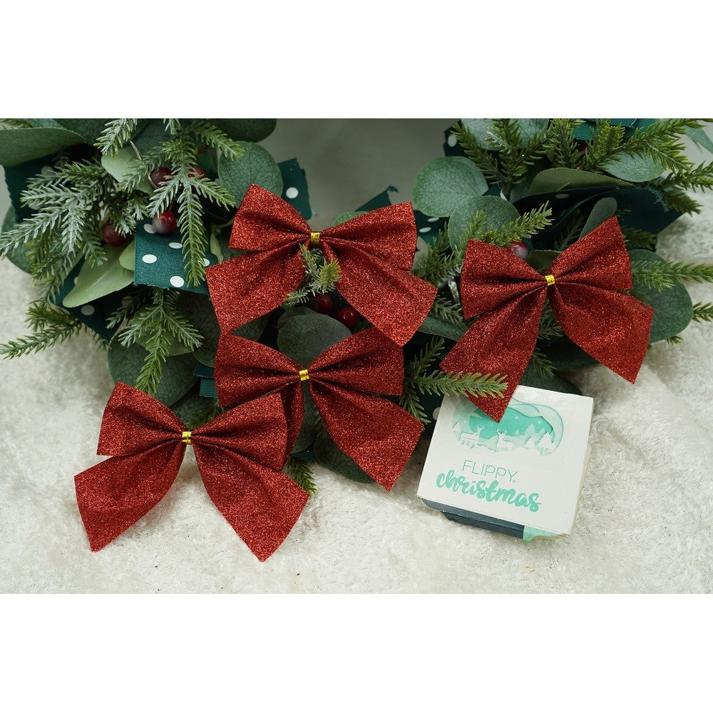 Set 6 fundite pentru brad, Rosii, clasice, cu sclipici, 8 x 9 cm, din poliester, Flippy-2