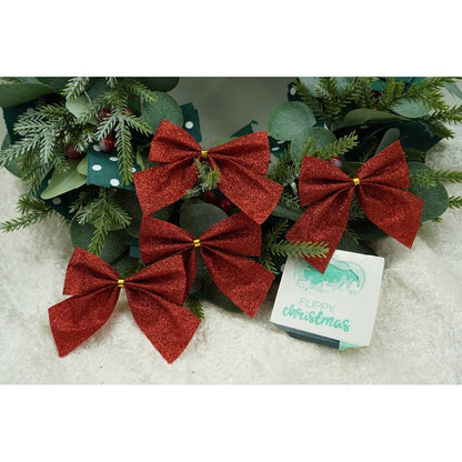 Set 6 fundite pentru brad, Rosii, clasice, cu sclipici, 8 x 9 cm, din poliester, Flippy-2