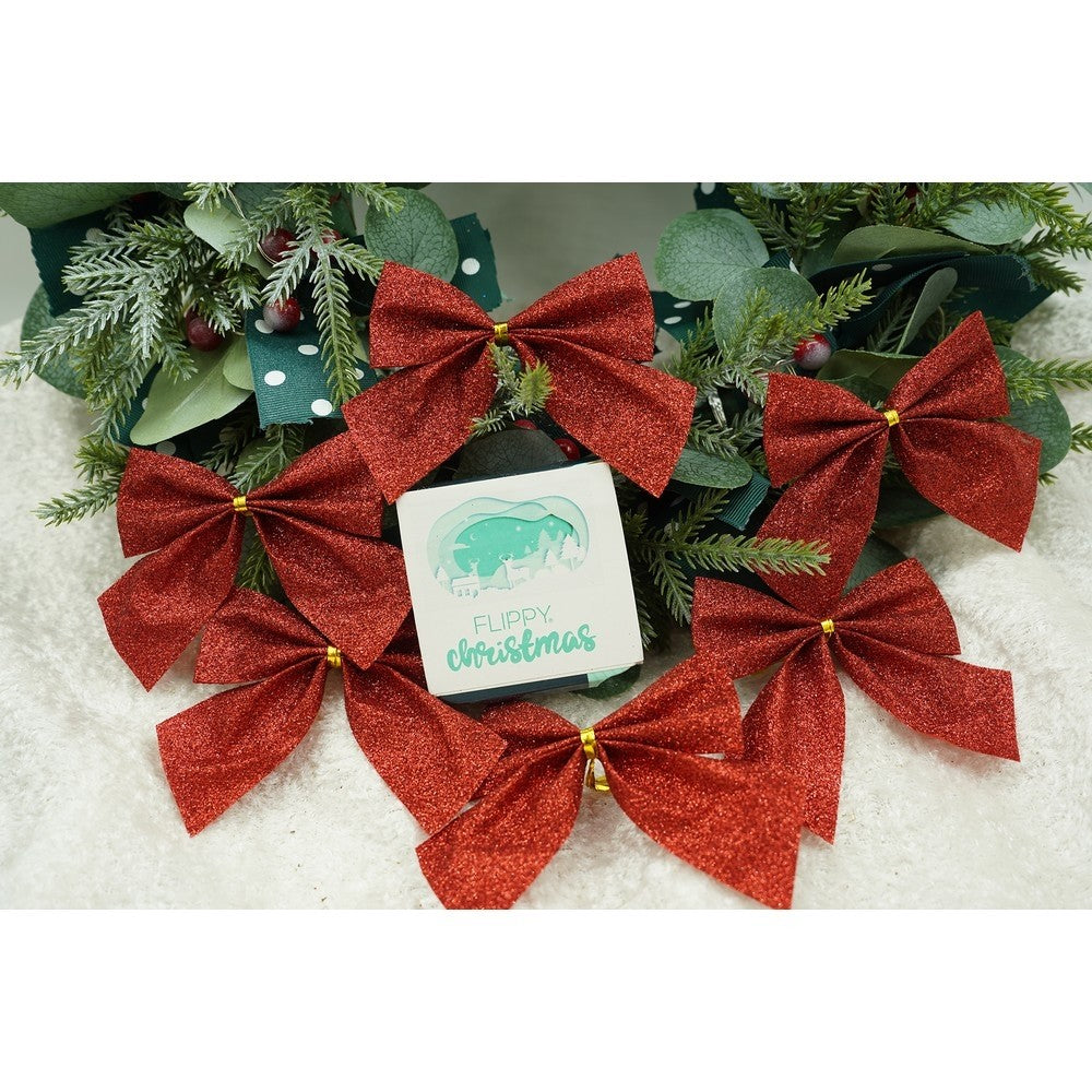 Set 6 fundite pentru brad, Rosii, clasice, cu sclipici, 8 x 9 cm, din poliester, Flippy-4