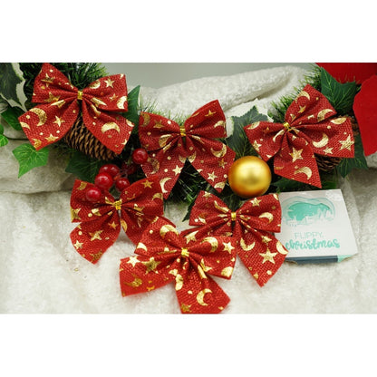 Set 6 fundite pentru brad, Rosii, cu stelute , 8 x 8 cm, din poliester, Flippy-2