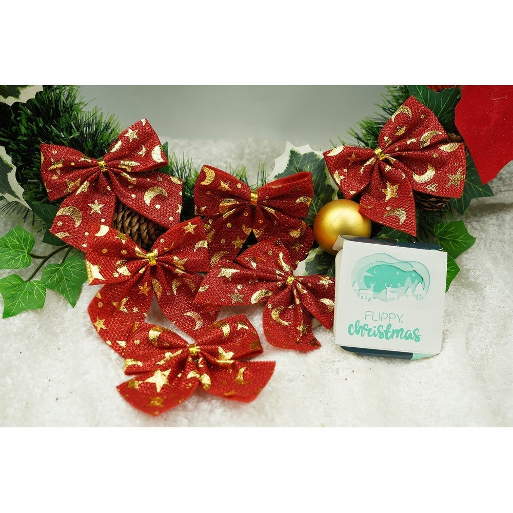 Set 6 fundite pentru brad, Rosii, cu stelute , 8 x 8 cm, din poliester, Flippy-3