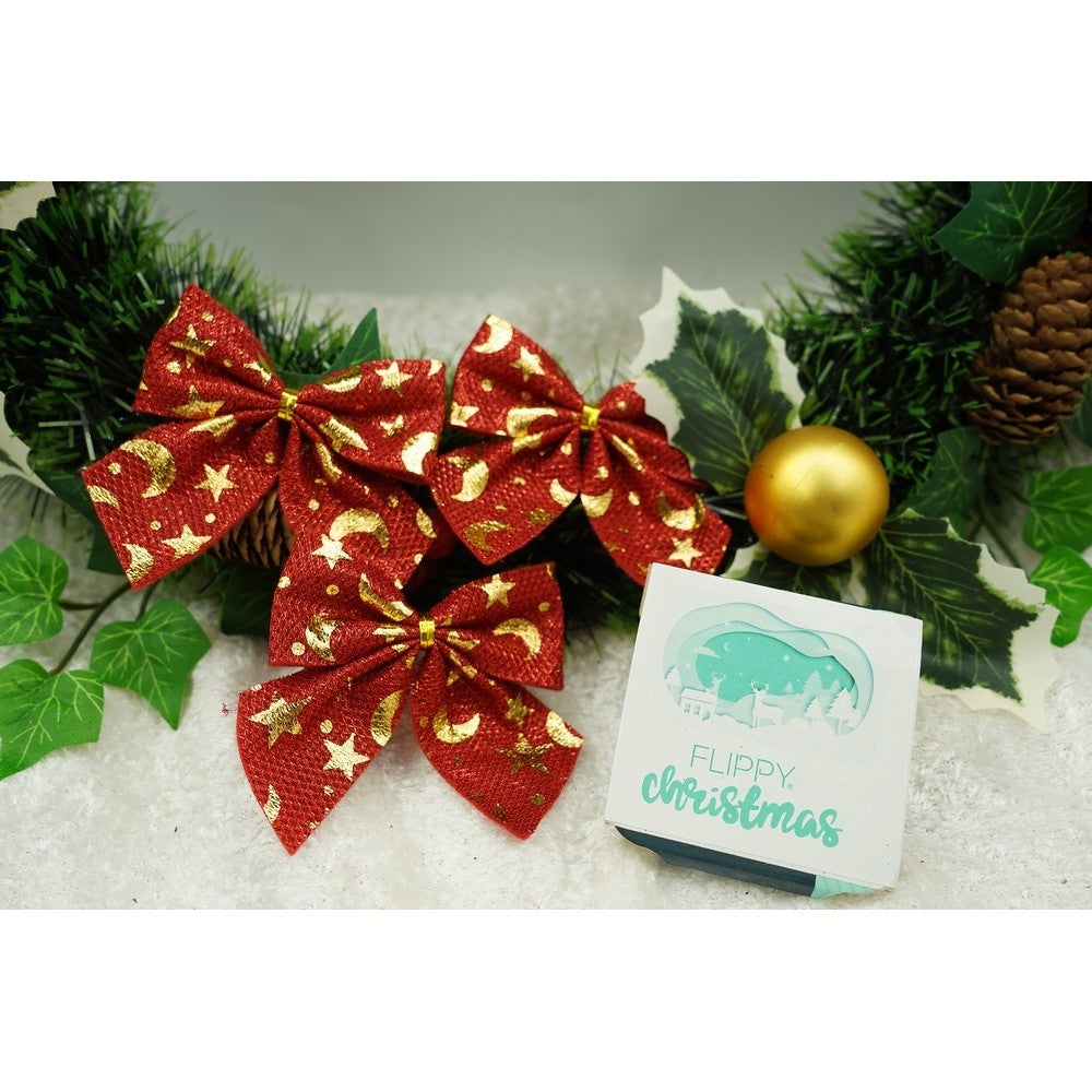 Set 6 fundite pentru brad, Rosii, cu stelute , 8 x 8 cm, din poliester, Flippy-4