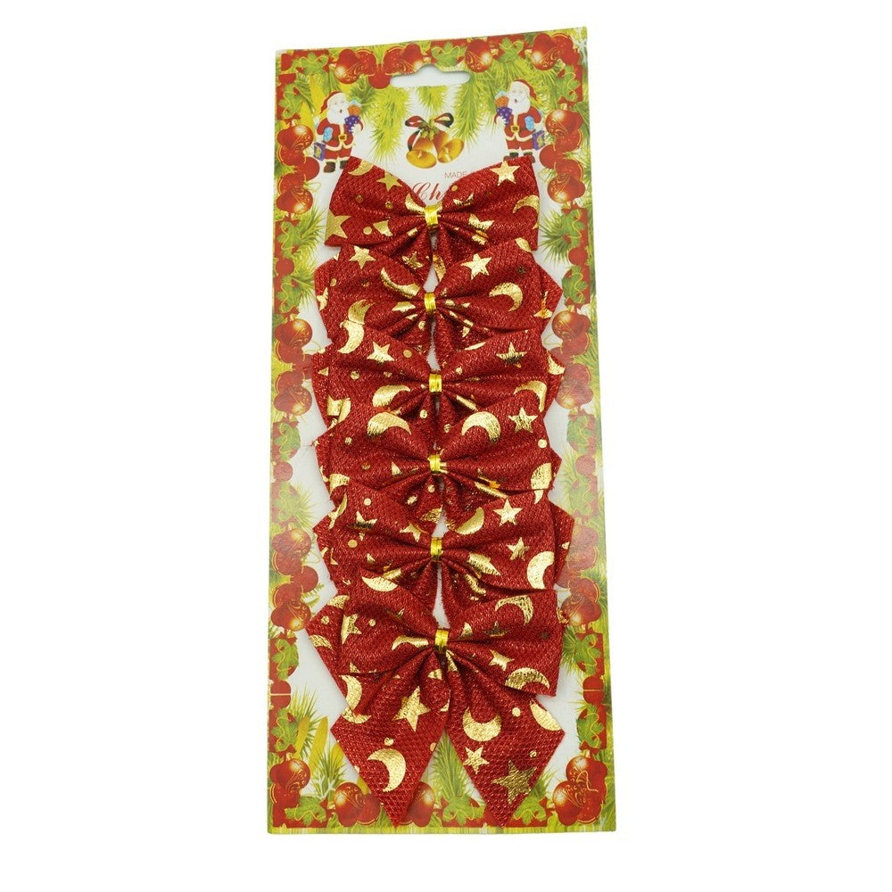 Set 6 fundite pentru brad, Rosii, cu stelute , 8 x 8 cm, din poliester, Flippy-0