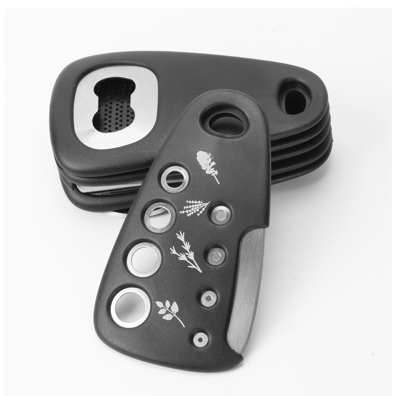 Set 6 in 1 mini ustensile bucatarie Flippy, taietor pizza, cutit, curatator, razatoare, desfacator, presa usturoi, manere din ABS, lame ascutite din otel inoxidabil, 7.1 x 12.9 x 4.8 cm,  negru-8