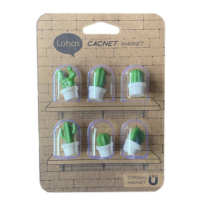 Set 6 Magneti de Frigider, Flippy, Model Cactusi in Ghiveci, din ABS si Magnet, Verde/Alb-7