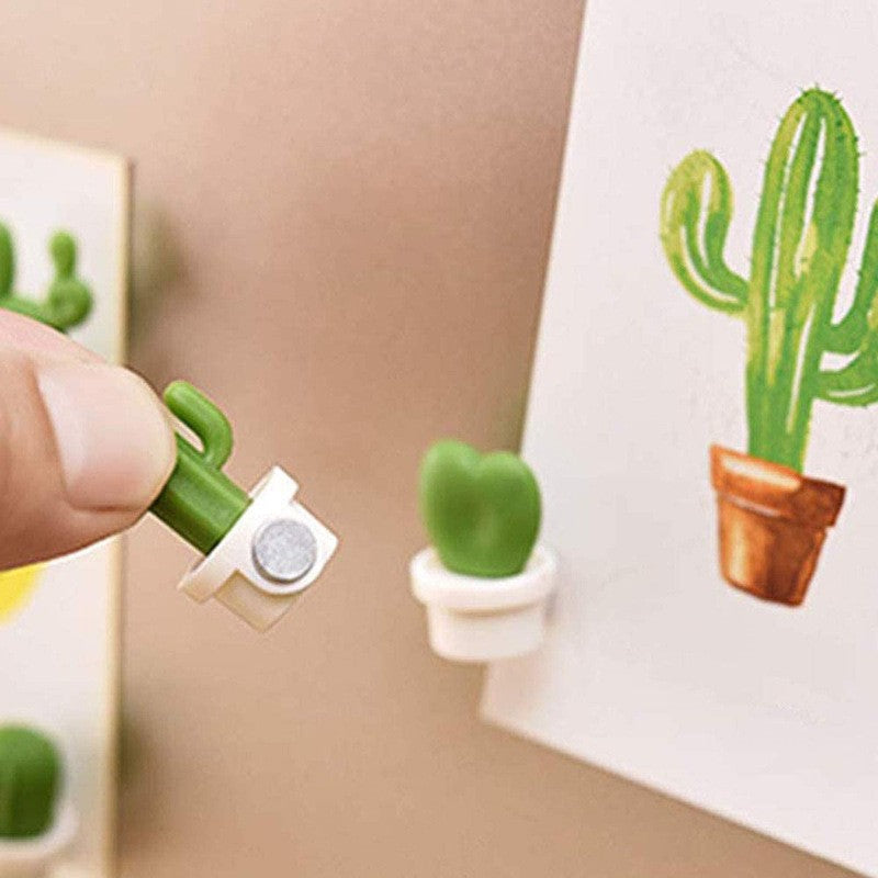 Set 6 Magneti de Frigider, Flippy, Model Cactusi in Ghiveci, din ABS si Magnet, Verde/Alb-10