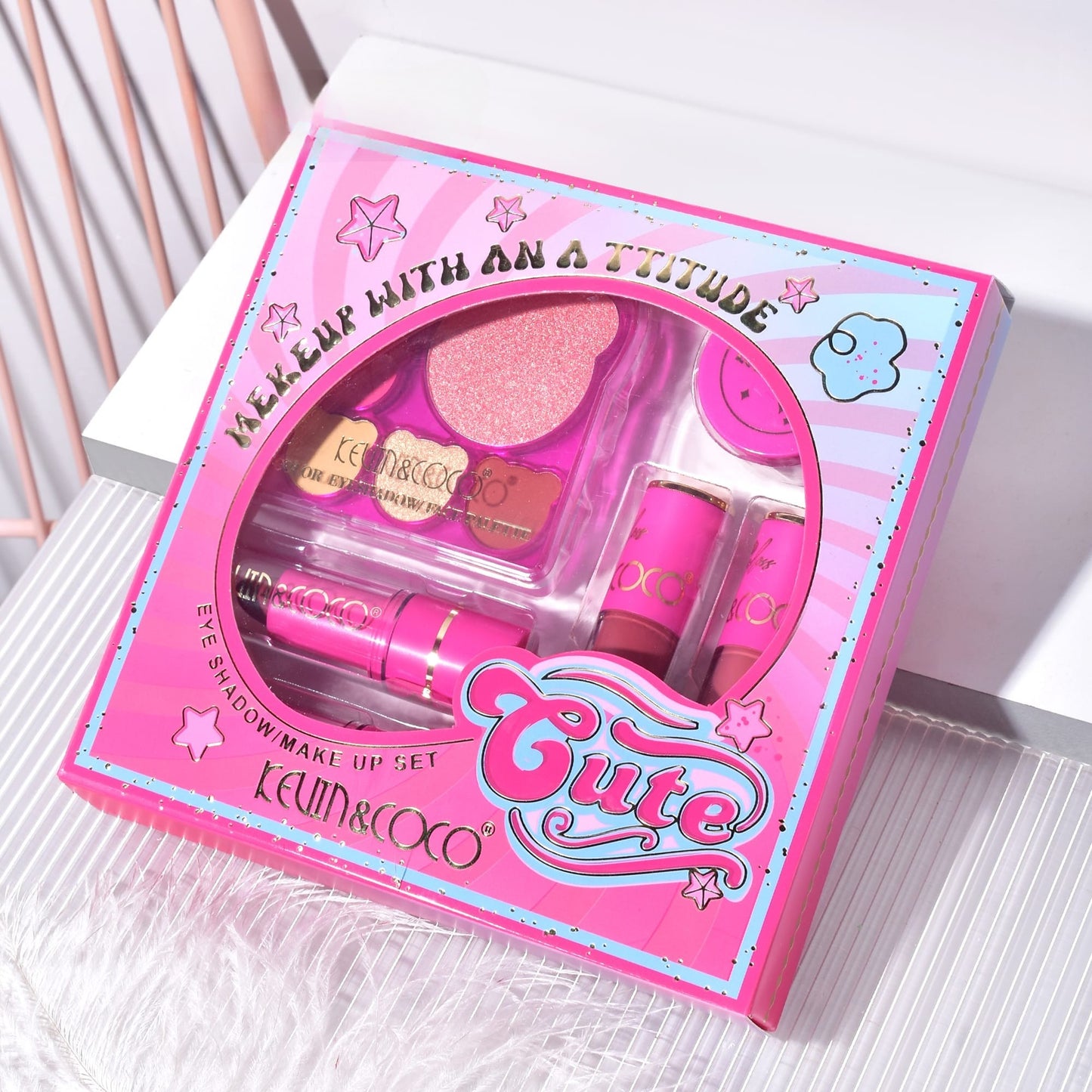 Set 6 Produse de Machiaj, KEVIN & COCO, Pink Bear, 16.2 x 16 x 2.5 cm-3