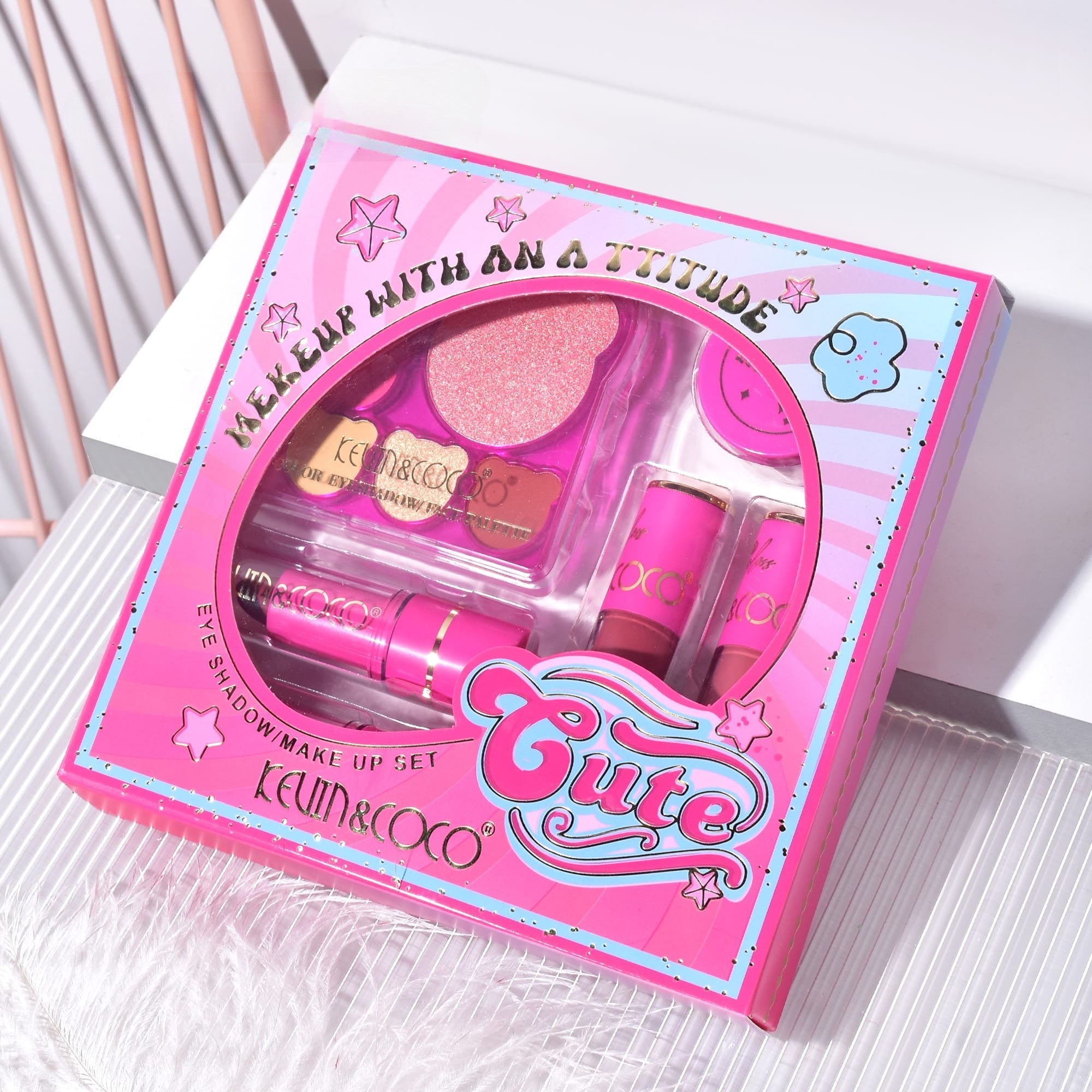 Set 6 Produse de Machiaj, KEVIN & COCO, Pink Bear, 16.2 x 16 x 2.5 cm-3
