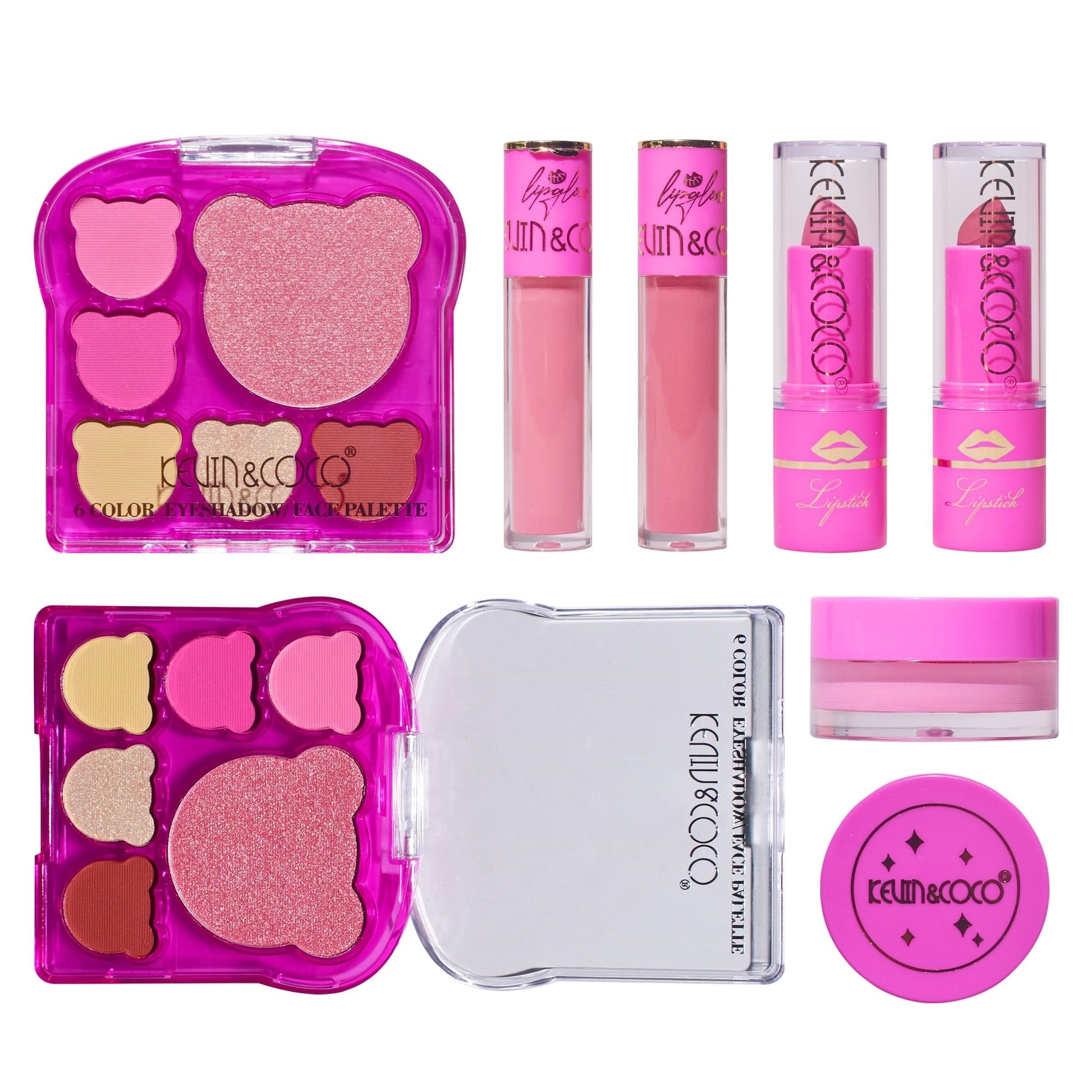 Set 6 Produse de Machiaj, KEVIN & COCO, Pink Bear, 16.2 x 16 x 2.5 cm-0