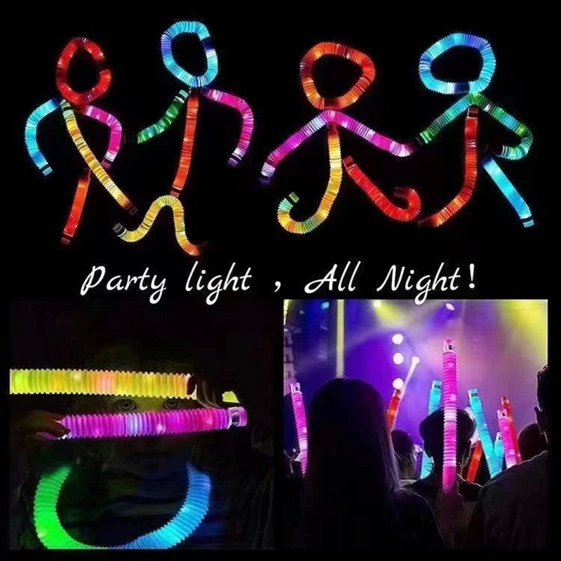 Set 6 Tuburi Antistres, Flippy, cu Lumina LED, Fidget Pop Tube, multicolor-1