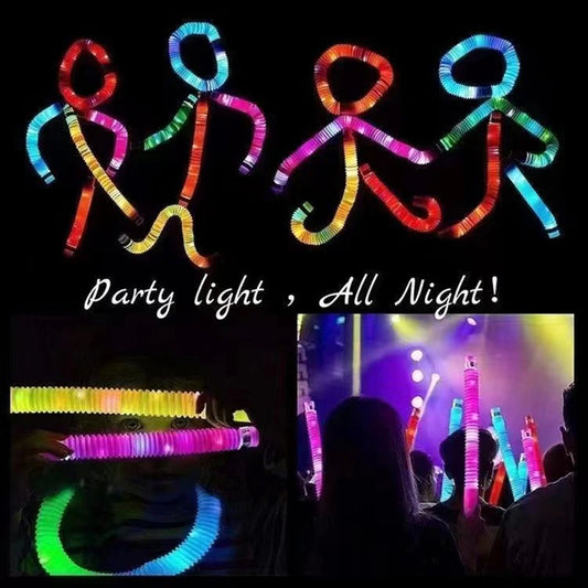 Set 6 Tuburi Antistres, Flippy, cu Lumina LED, Fidget Pop Tube, multicolor-1