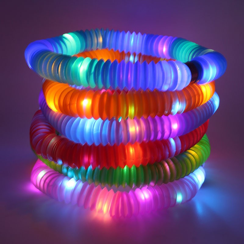 Set 6 Tuburi Antistres, Flippy, cu Lumina LED, Fidget Pop Tube, multicolor-3