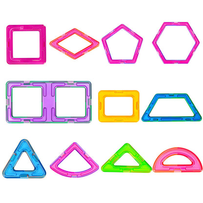 Set 60 Piese Magnetice de Constructie, Flippy, Piese Mari, Magnetic Blocks, Forme Geometrice, 3 Ani, ABS, Magnet, 22 x 17.2 x 8.5 cm, Multicolor-2
