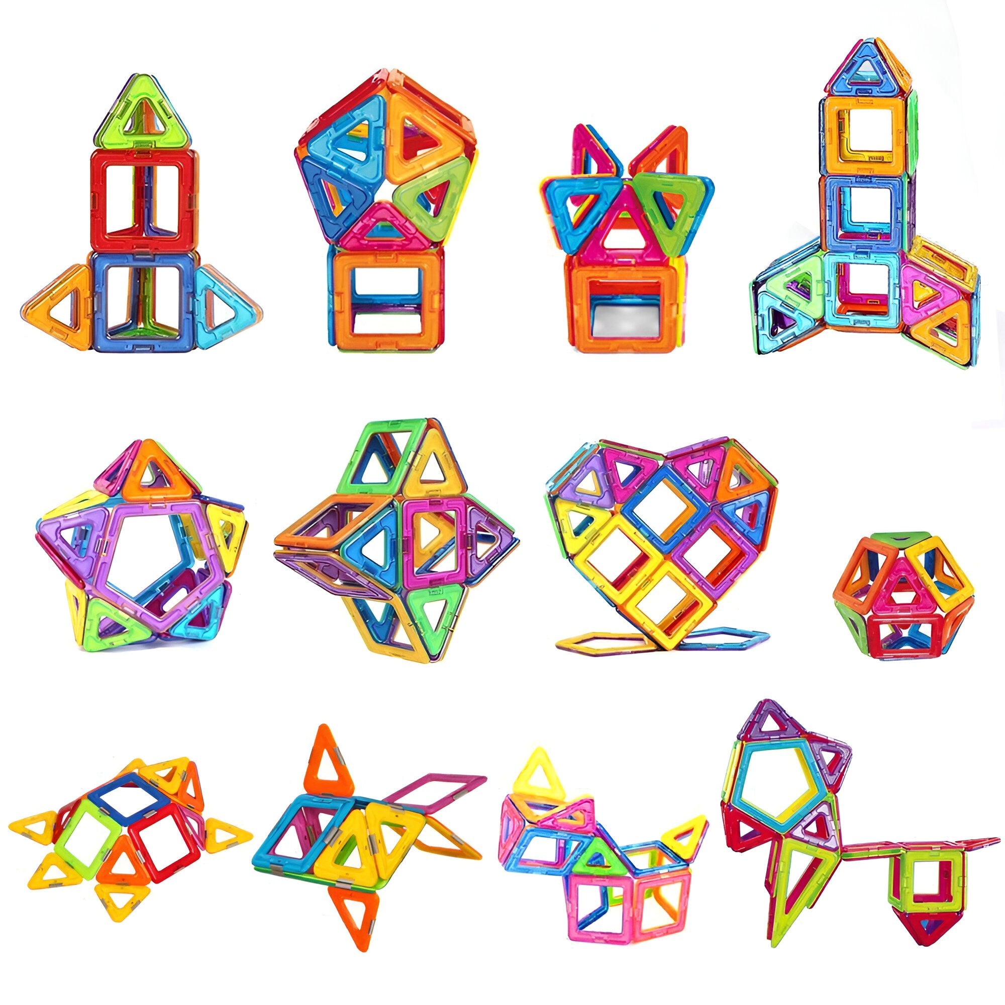 Set 60 Piese Magnetice de Constructie, Flippy, Piese Mari, Magnetic Blocks, Forme Geometrice, 3 Ani, ABS, Magnet, 22 x 17.2 x 8.5 cm, Multicolor-3