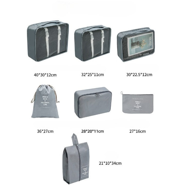 Set 7 Genti de Calatorie, Flippy, pentru Depozitare, Compresibile, 7 Dimensiuni, Impermeabile, Design cu Plasa, Pliabile, Manere Robuste, Fermoar dublu, Gri-5