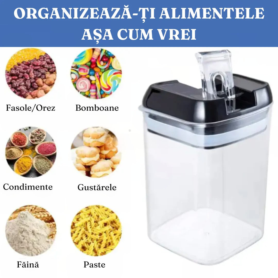 Set 7 Recipiente Organizare Alimente, Flippy, Inchidere Etansa, Etichete Reutilizabile, Cupe Masurare, 4 Dimensiuni Diferite, din Plastic Dur, Transparent-2