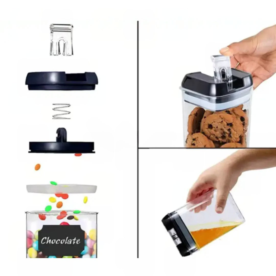 Set 7 Recipiente Organizare Alimente, Flippy, Inchidere Etansa, Etichete Reutilizabile, Cupe Masurare, 4 Dimensiuni Diferite, din Plastic Dur, Transparent-6