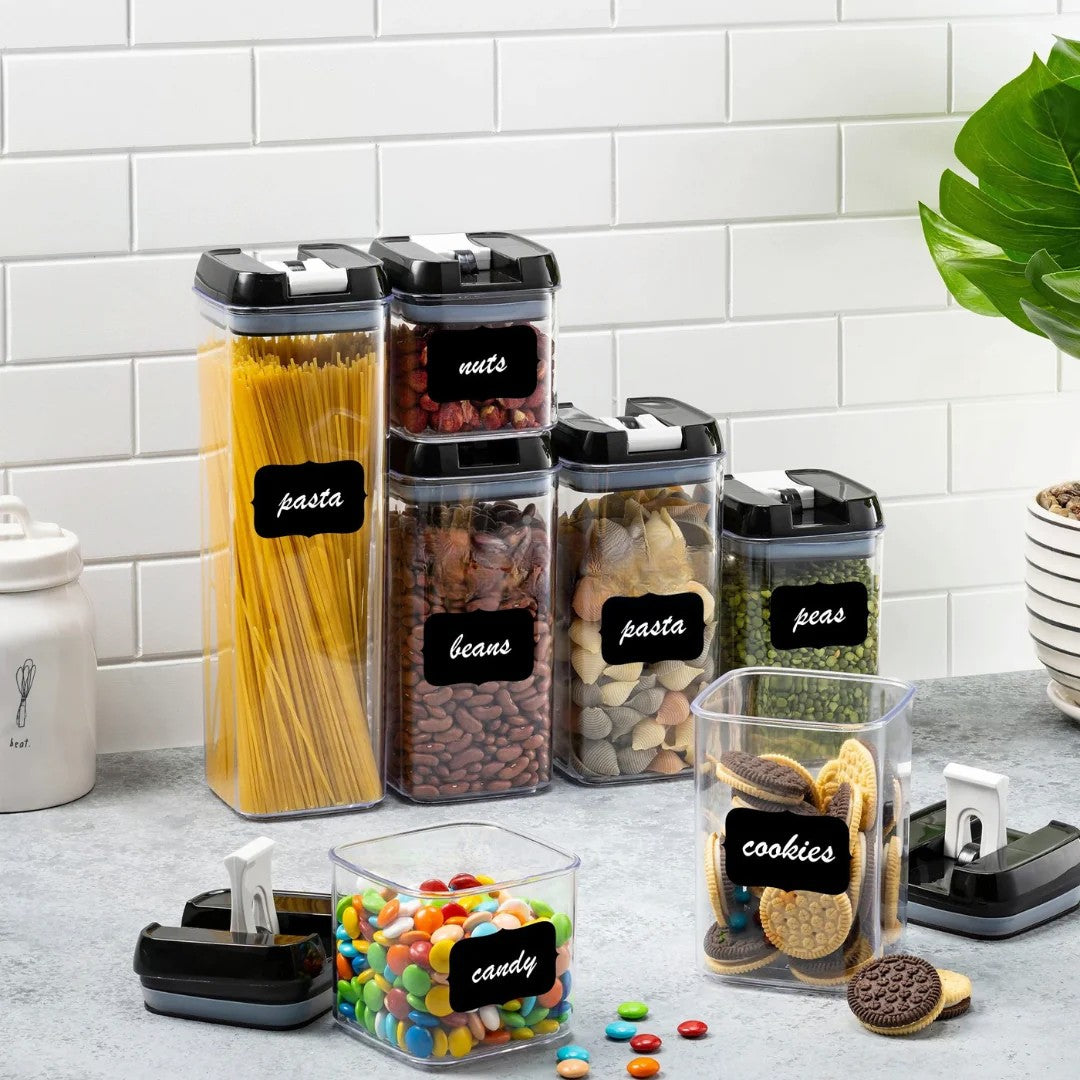 Set 7 Recipiente Organizare Alimente, Flippy, Inchidere Etansa, Etichete Reutilizabile, Cupe Masurare, 4 Dimensiuni Diferite, din Plastic Dur, Transparent-7