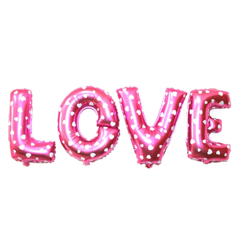 Set 8 Baloane din Folie Metalizata, Figurine Litere, Model I Love You, Tema Ziua Indragostitilor, 40 cm, Ambalaj Individual, Pai Inclus, Umflare cu Aer sau Heliu, Roz cu Inimioare Albe-3