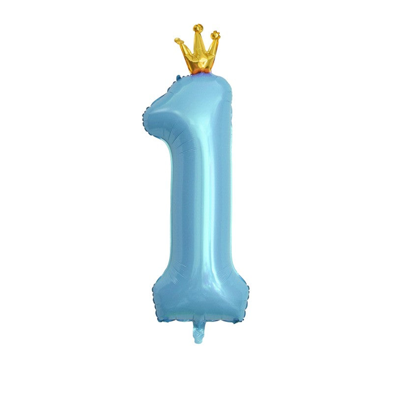 Set 8 Baloane din Folie Metalizată si din Latex, Flippy, Model Prima Aniversare, Baloane Party, 91cm, 45 cm, 30 cm, Ambalaj Individual, Pai Inclus, Albastru-2