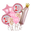 Set 8 Baloane din Folie Metalizată si din Latex, Flippy, Model Prima Aniversare, Baloane Party, 91cm, 45 cm, 30 cm, Ambalaj Individual, Pai Inclus,  Roz-0
