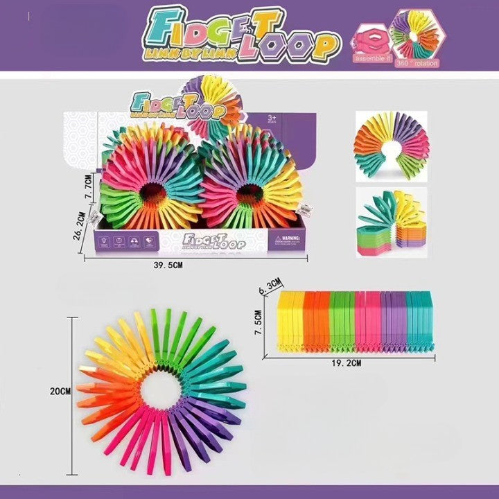 Puzzle pentru copii, Flippy, fidget loop, functie stivuire, bucle, decompresie, curcubeu, 20 cm-1