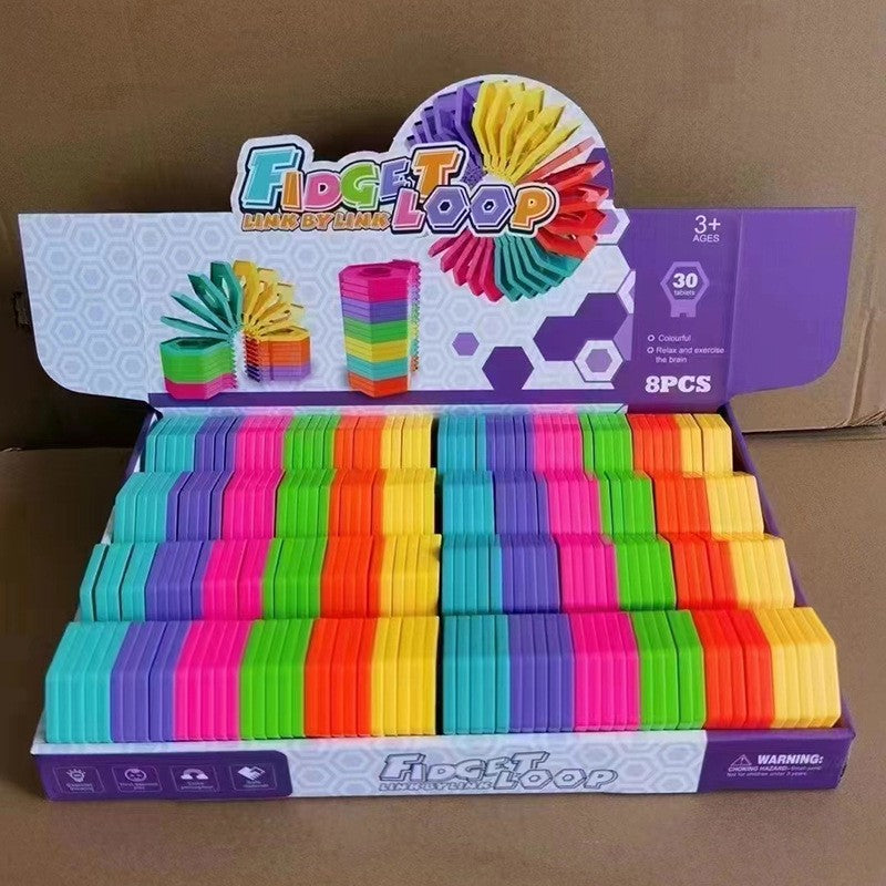 Puzzle pentru copii, Flippy, fidget loop, functie stivuire, bucle, decompresie, curcubeu, 20 cm-4