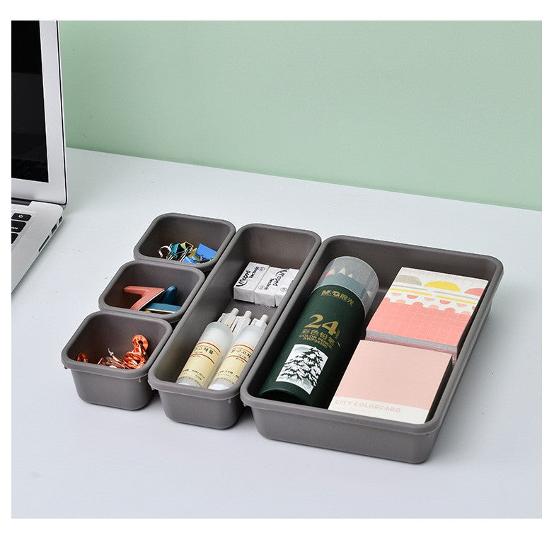 Set 8 cutii depozitare, pentru sertar, cosmetice, ustensile bucatarie, textile, plastic, gri, Flippy, 23.5 x 16 cm-2